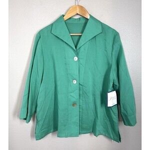 NWT Fridaze 100% Linen Sailor Jacket Top Blazer Blouse Aqua Womens Size XL Beach